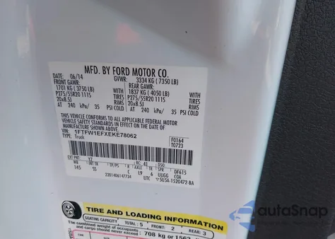 2014 Ford F-150 Stx z USA, uszkodzony, nr VIN 1FTFW1EFXEKE78062